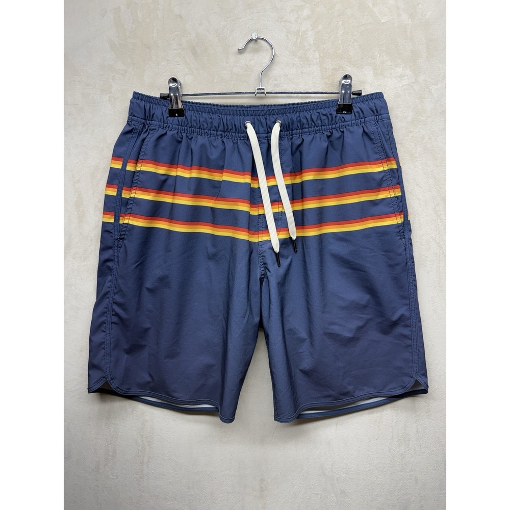 Fair Harbor The Anchor 8" Swim Trunks Men M Blue Retro Rainbow 3 Stripe Lined